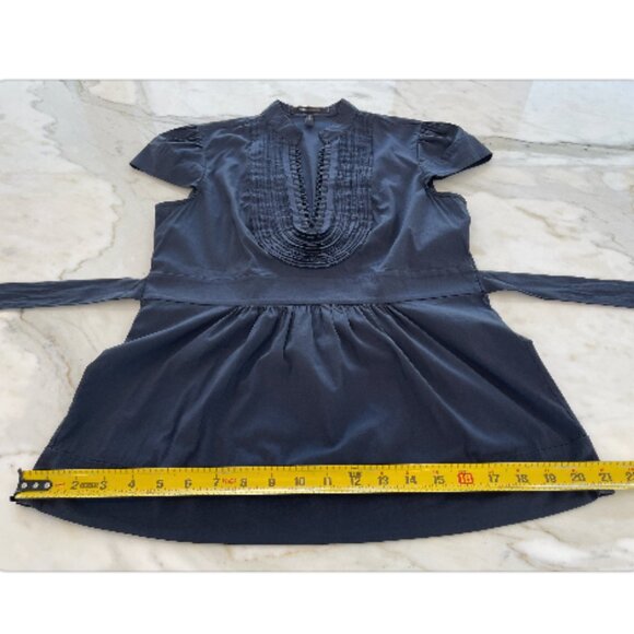 BCBG NAVY BLUE COTTON CAP SLEEVE BELTED COTTON TOP SMALL - Picture 13 of 16
